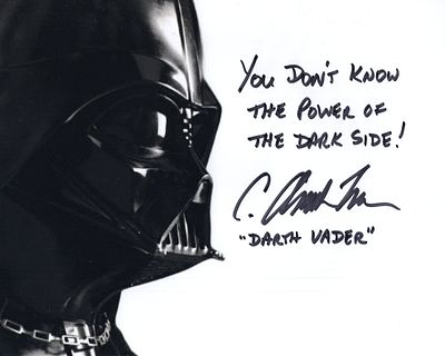 Star Wars Darth Vader 8x10 photo signed by C Andrew Nelson who has added the Darth Vader quote 