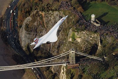 Concorde over the Clifton Suspension Bridge 8x12 photo signed by former Concorde Chief Pilot 