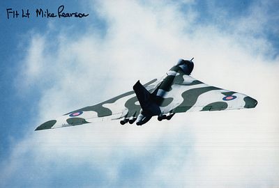 RAF Vulcan Bomber 8x12 inch photo signed by 12 Squadron Vulcaan bomber veteran Mike Pearson who 