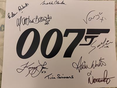 007 James Bond 14x11 inch photo signed by NINE Bond movie stars Martine Beswick, Vanya Seager 