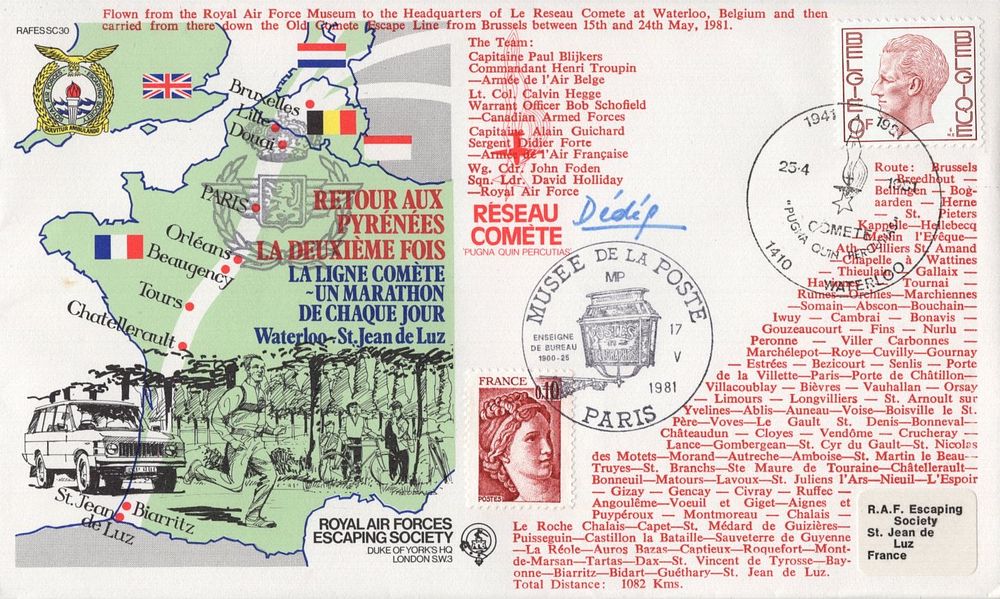 WW2 'Comete' Escape Line FDC signed by Comet line leader Andree de Jongh, codename 'Dedee'. 