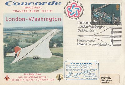 BAC Concorde inaugural flight London to Washington FDC with matching postmark 24/05/1976 