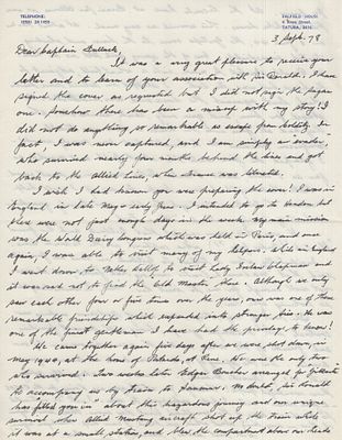 WW2 RAF escaper/evader. Double sided hand written letter on approx 8x10 inch notepaper, giving 