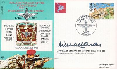 Lt General Sir Michael Gray KCB OBE Signed 50th anniv of the Parachute Regiment 1/8/92 FDC. 