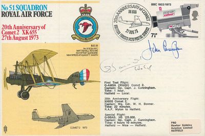 Top Nightfighter John Cunningham DSO DFC WW2 RAF Battle of Britain fighter ace signed 1973, 51 