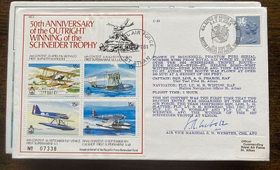 AVM Webster AFC 1927 Schneider Trophy air race winner signed 50th ann RAF cover C89. AVM Sidney 