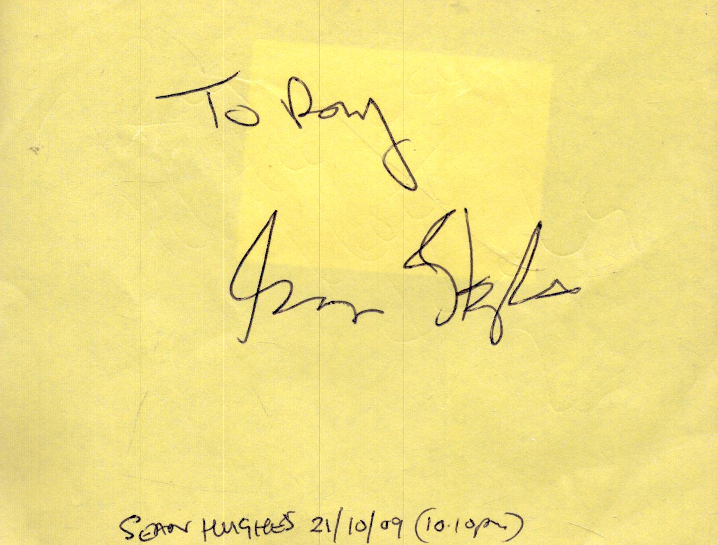 Sean Hughes Signed Album page Dedicated