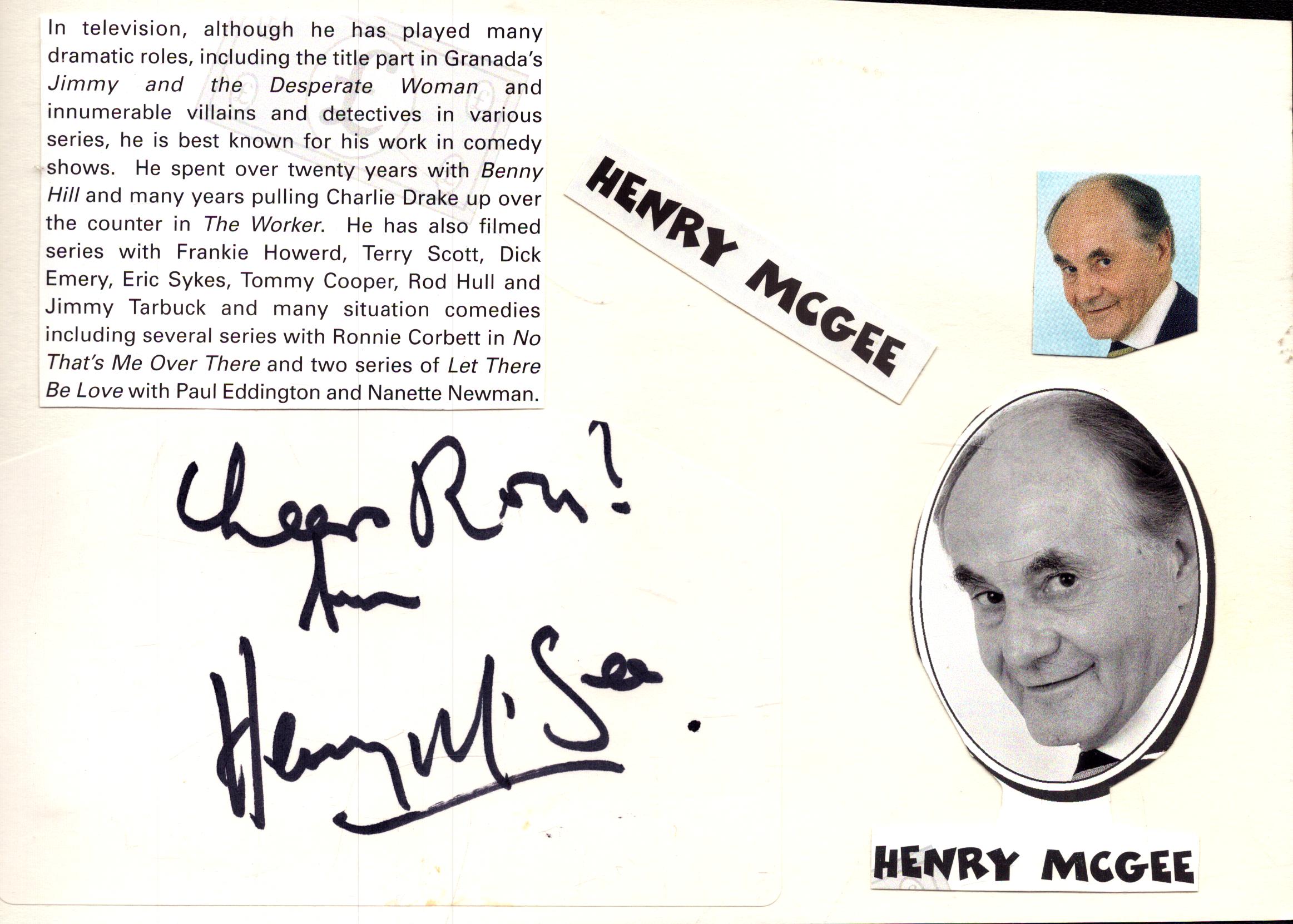 Henry Mcgee clip's signature attached to white card with Mark Hauckett