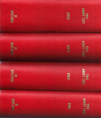 The Army List 1958, 1959, 1960, 1961 Hardback cover, collection of 4 books.