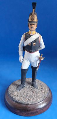 Russian Cirassier figurine 1812th 6.50 inch Height round wooden base 3.5 inch. Cavalry soldier 