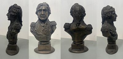 Bronze resin bust of Admiral Horatio Nelson on a socle base displaying 1758-1805 marked ML.80 