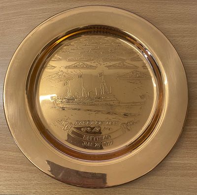 Fleet Review at Spithead June 28th 1977 copper commemorative plate, 9x9inch round.