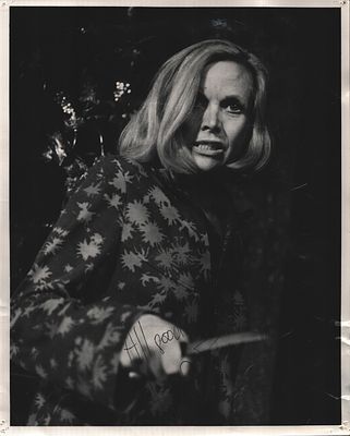 Honor Blackman signed 10X8 inch black and white photo dedicated.