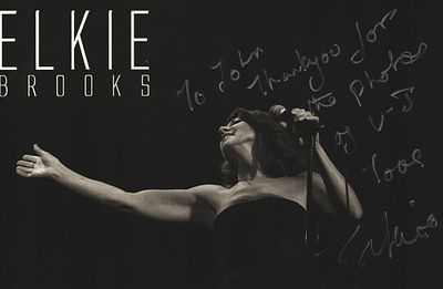 Elkie Brooks signed 8X6 inch black and white flyer dedicated.