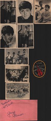 George Harrison signed album page along with other Beatles ephemera included printed signatures 