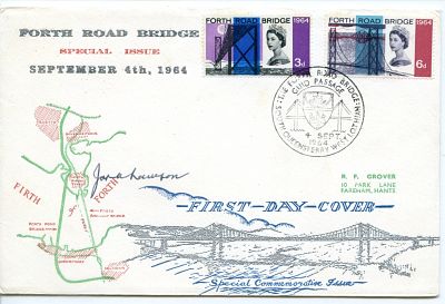 1964 Forth Road Bridge FDC signed by the Bridgemaster, scarce South Queensferry special 
