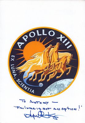 Apollo 13 Mission Control Gene Krantz signed card with rare inscription "Failure is not an 