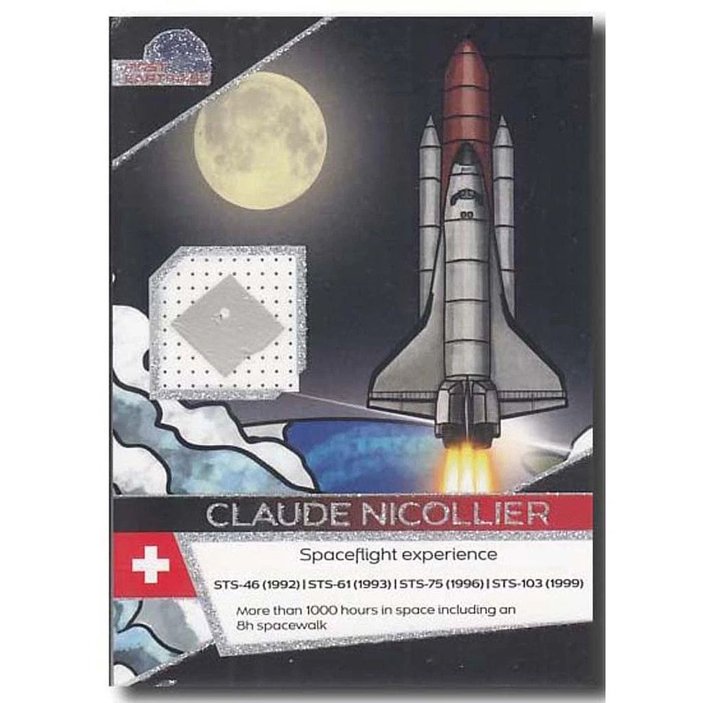 Space Astronaut Claude Nicollier FLOWN Shuttle insulation trading card, COA on back. STS-61 