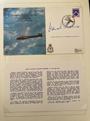 WW2 Victoria Cross Leonard Cheshire VC signed Bomber cover, biography on back. Typed career 