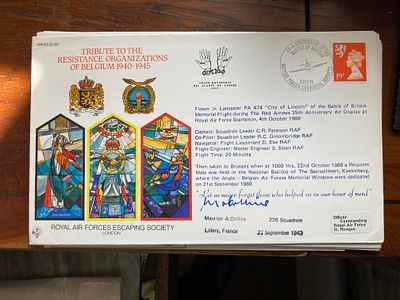WW2 Rare Variety Escape Belgium cover signed escaper Maurice Collins DFC DFM 226 sqn. On the 
