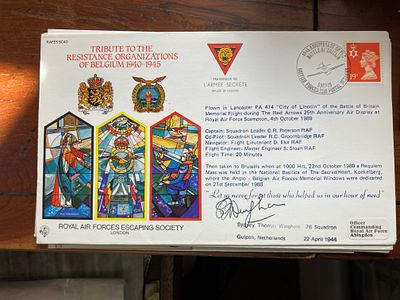 WW2 Rare Variety Escape Belgium cover signed escaper Sydney Wingham DFC 76 sqn. With 76 Sqn he 