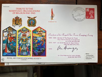 WW2 Rare Variety Escape Belgium cover signed escaper ACM Lewis Hodges DSO DFC. On the night of 