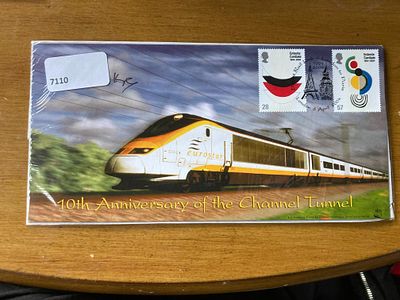 Allo Allo star Gordon Kaye signed scarce 2004 10th ann Channel Tunnel FDC. Special London 