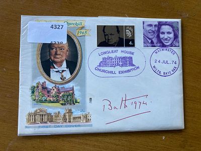 Lord Bath signed 1974 Winston Churchill FDC, Longleat Churchill Exhibition special postmark and 