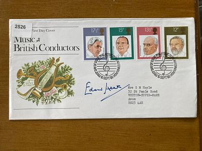 Prime Minister Edward Heath signed 1980 British Conductors FDC. Neat typed address. Good 