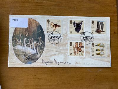 Mastermind Magnus Magnusson signed 1996 A G Bradbury official Birds FDC LFDC139, WWT Sandy Beds 
