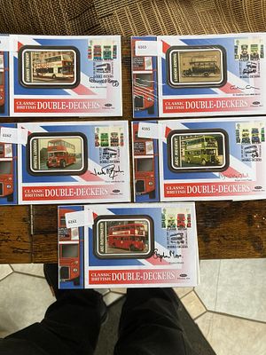 2001 Buses Benham set official FDCs, 5 covers signed by Stephen Moore, Roger Lloyd Pack, Dr 