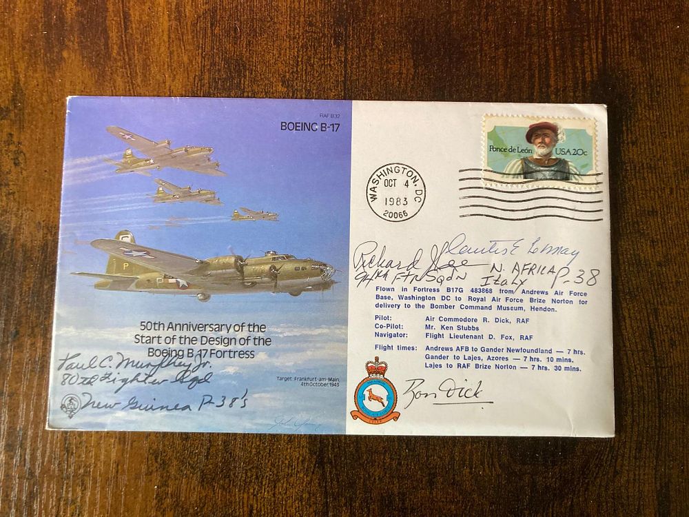 WW2 Us Gen Curtis Le May multiple signed Boeing B17 cover RAF B32. Also signed by aces Paul 