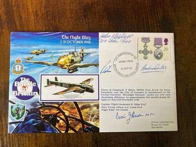 WW2 Battle of Britain Avis Hearn MM, John Keatings signed 50th ann BOB cover RAFA17, The Night 