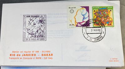 Concorde Flown unsigned Air France Concorde First Flight Rio De Janeiro - Dakar 31 Mar 1982 