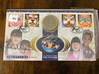 Floella Benjamin signed 2001 the Future Benham official FDC PNC with 1 Royal Gibraltar coin 