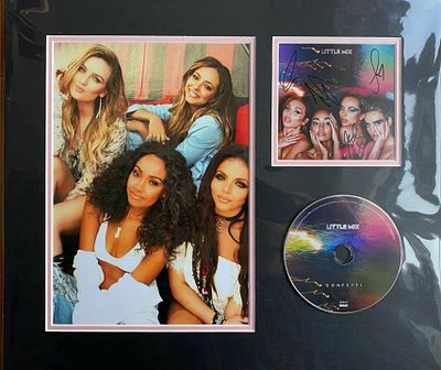 Little Mix .signed CD Insert Mounted with photos approximate overall size 16x12 inch