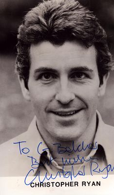Christopher Ryan signed 3.5x6 black and white photo. Dedicated.