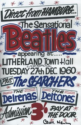 Chas Newby signed 'The Sensational 'The Beatles' 12x8 inch poster from appearing at Litherland 