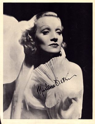 Marlene Dietrich printed signed black and white 9x7inch.
