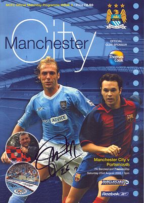 Paul Bosvelt Signed Manchester City Programme, 23rd Aug 2003 v Portsmouth.