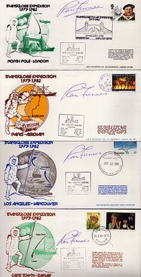 Collection of 4 Sir Ranulph Fiennes signed FDCs for Transglobe Expedition stamped 1981, 1982 
