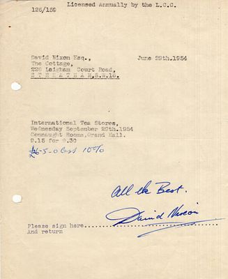 David Nixon, famous British magician signed typed letter dated 1954. David Porter Nixon was an 