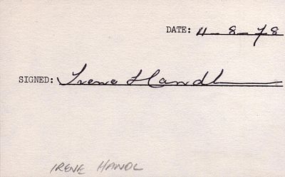 Irene Handl Signed 5X3 inch white card