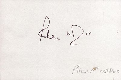 Philip Madoc Signed 6X4 inch white card