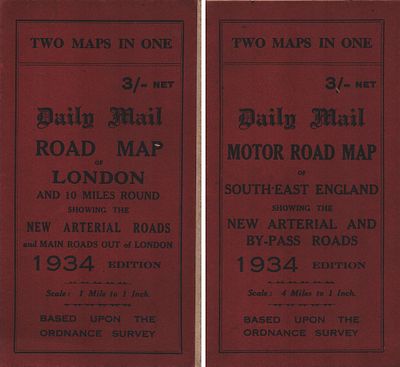 Two Maps in One. Daily Mail Road Map of London & 10 Miles Round showing The New Arterial Roads 