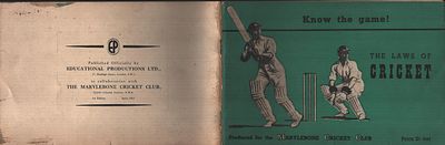 Know the game! The Laws of Cricket Paperback Book. 1st Edition April 1951. Produced for the 