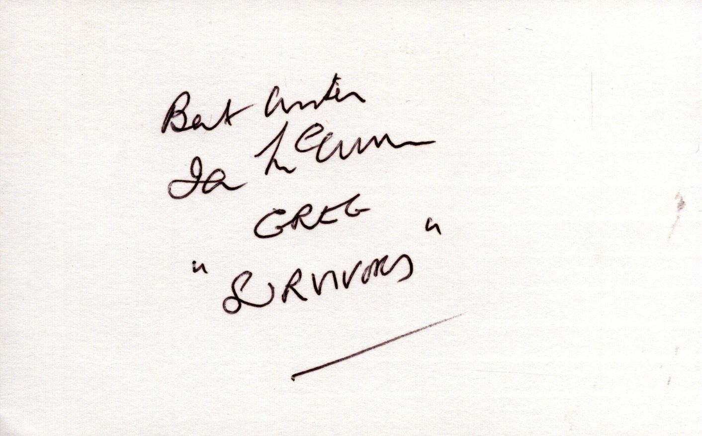 Ian McKellen signed 5X3 inch White card