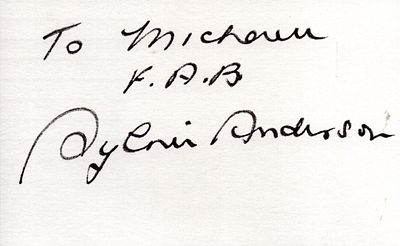 Sylvia Anderson signed 6X4 inch white card dedicated