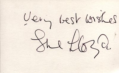 Sue Lloyd signed 5x3 inch white card
