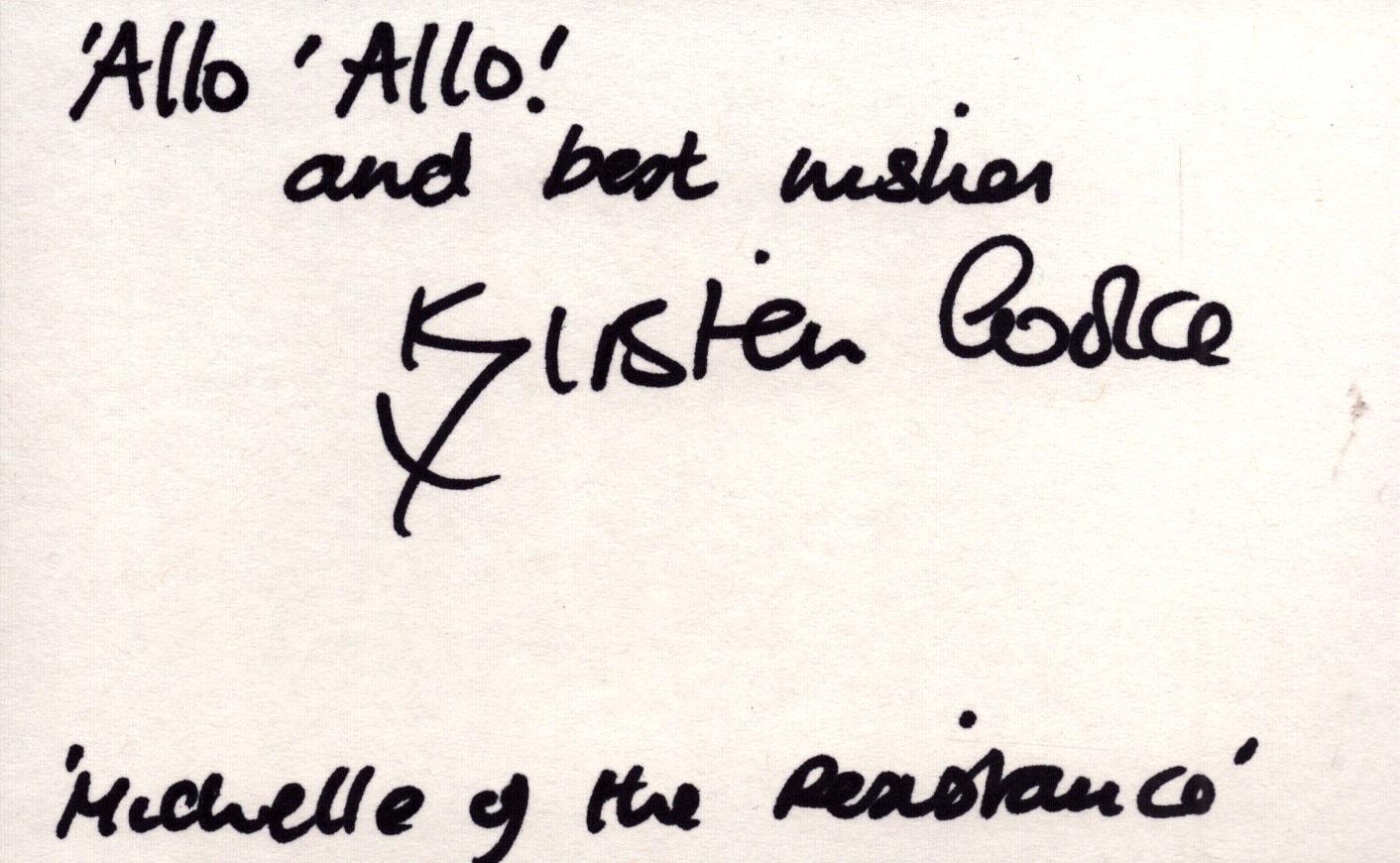 Kirsten Cooke signed 6X4 inch white card